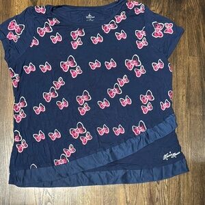 Disney Parks Navy Blue Woman’s Tee with Pink Bow Design